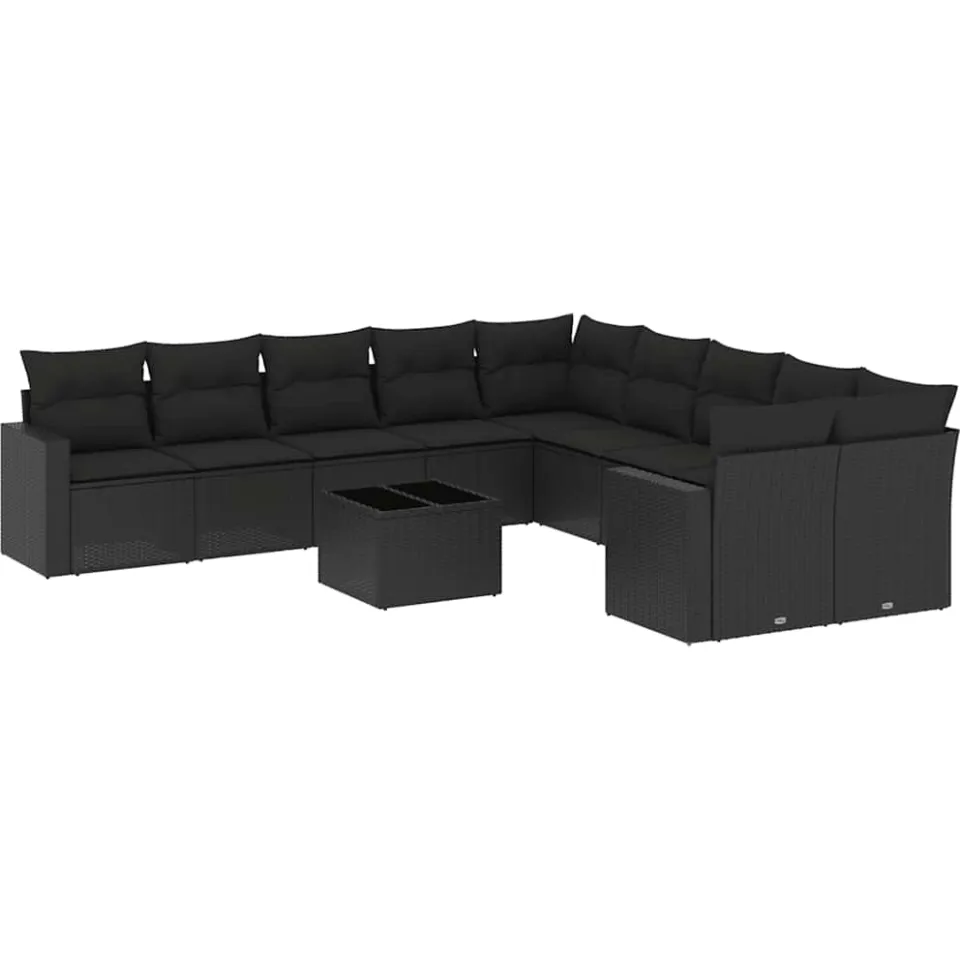 vidaXL 11-delige Loungeset met kussens poly rattan zwart, foto 3
