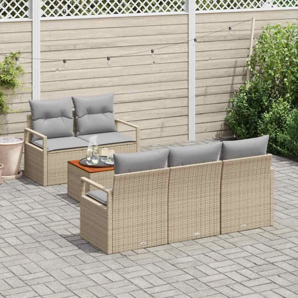 vidaXL Tuinbankenset 6 st Beige poly rattan, foto 3