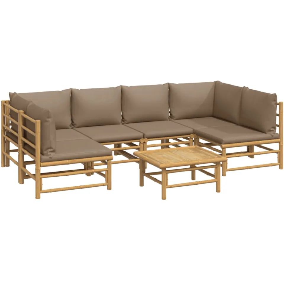 vidaXL 7-delige Loungeset met kussens bamboe taupe, foto 3