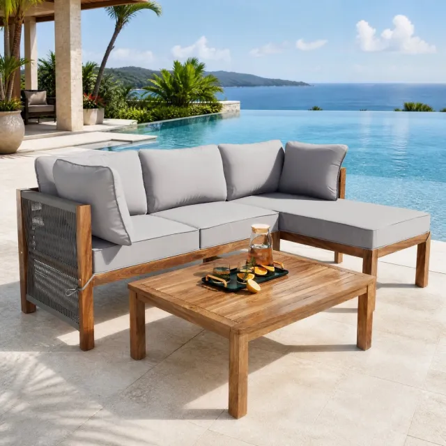 COVREO Hoek loungeset 175x58x80 cm grijs, acaciahout met tafel