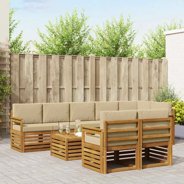 vidaXL Buiten bankenset 9 st 8-zits Natuurlijk en Beige