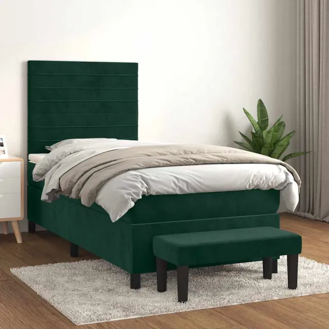 vidaXL Boxspring met matras fluweel donkergroen 100x200 cm groen