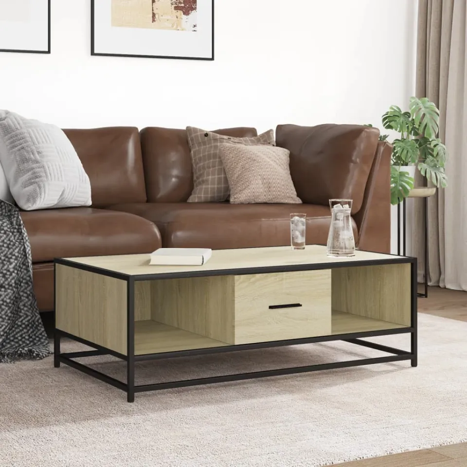vidaXL Salontafel 100x57x35 cm bewerkt hout en metaal sonoma eiken, foto 3