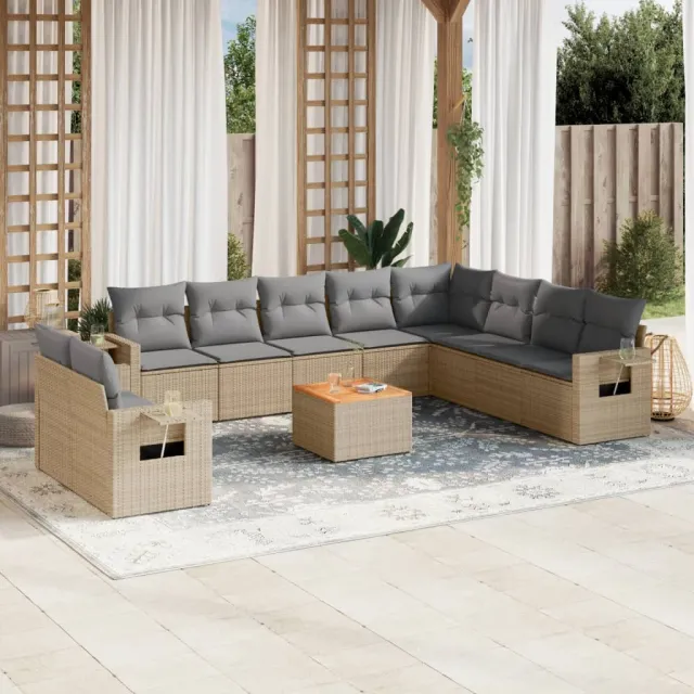 vidaXL 11-delige Loungeset met kussens poly rattan gemengd beige