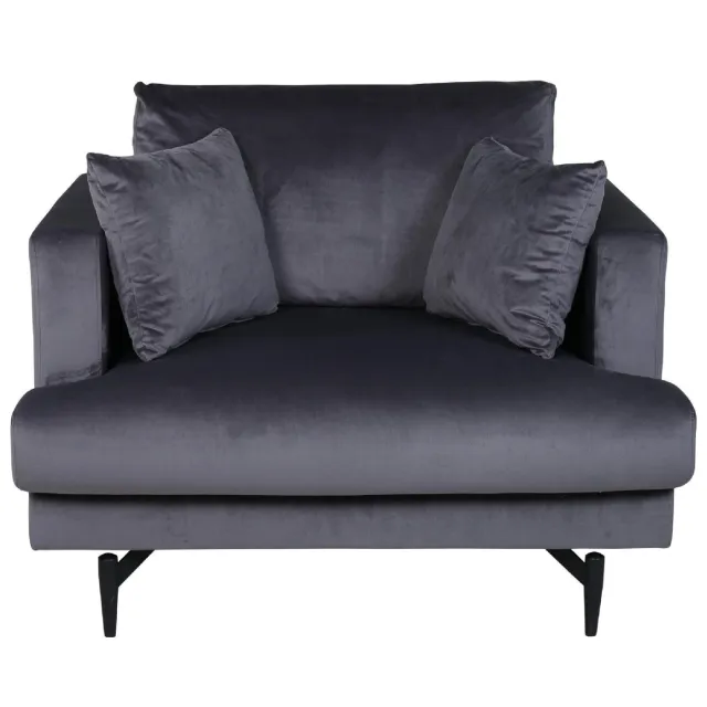 QUVIO Yellowstone Fauteuil - Scandinavisch Design - Donkergrijs Fluweel - Zwart Staal
