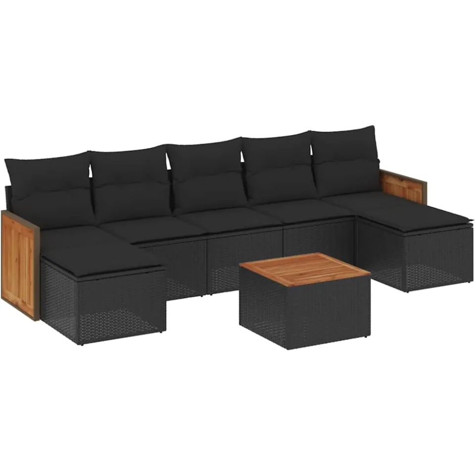 vidaXL 8-delige Loungeset met kussens poly rattan zwart, foto 3