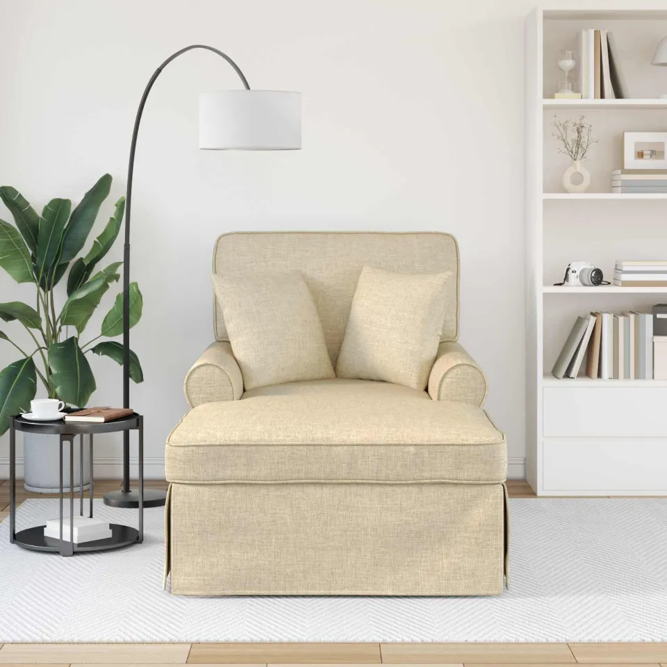 vidaXL Chaise Lounge met Rok 3 st Crème Stof 91 x 157 x 91 cm, foto 3