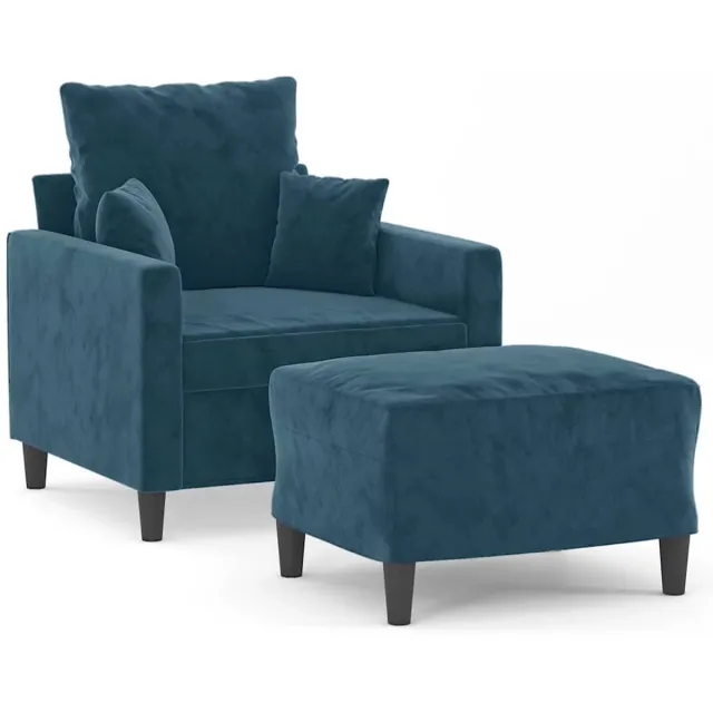 vidaXL Fauteuil - met - voetenbank - 60 - cm - fluweel - blauw