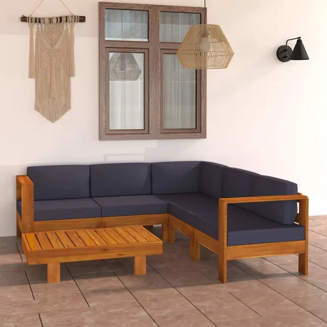 vidaXL 6-delige Loungeset met donkergrijze kussens acaciahout grijs, foto 2