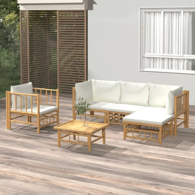 vidaXL 6-delige Loungeset met kussens bamboe crèmewit Bruin