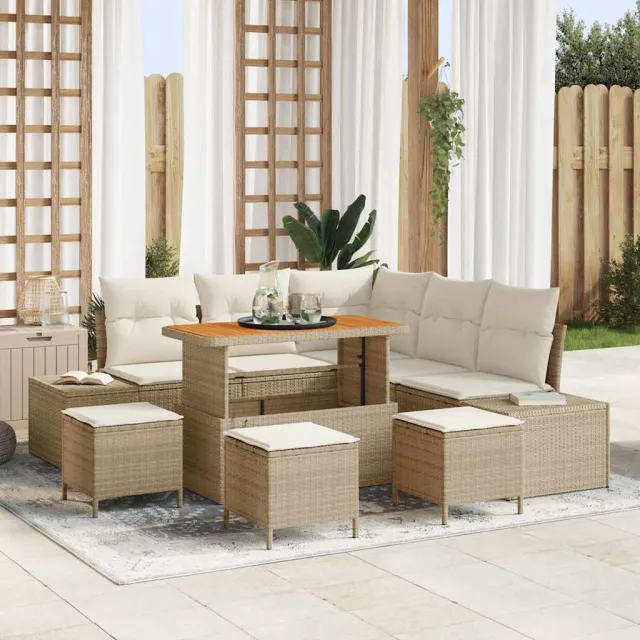 vidaXL Tuinbankenset 9 st Beige Poly riet