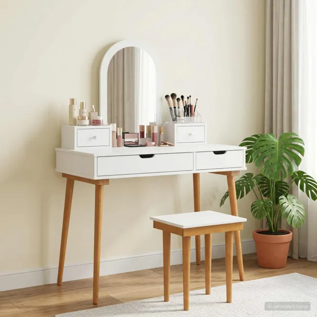 vidaXL Toilettafel Set FAUSKE 5 st Wit 100 x 50 x 143 cm, foto 2