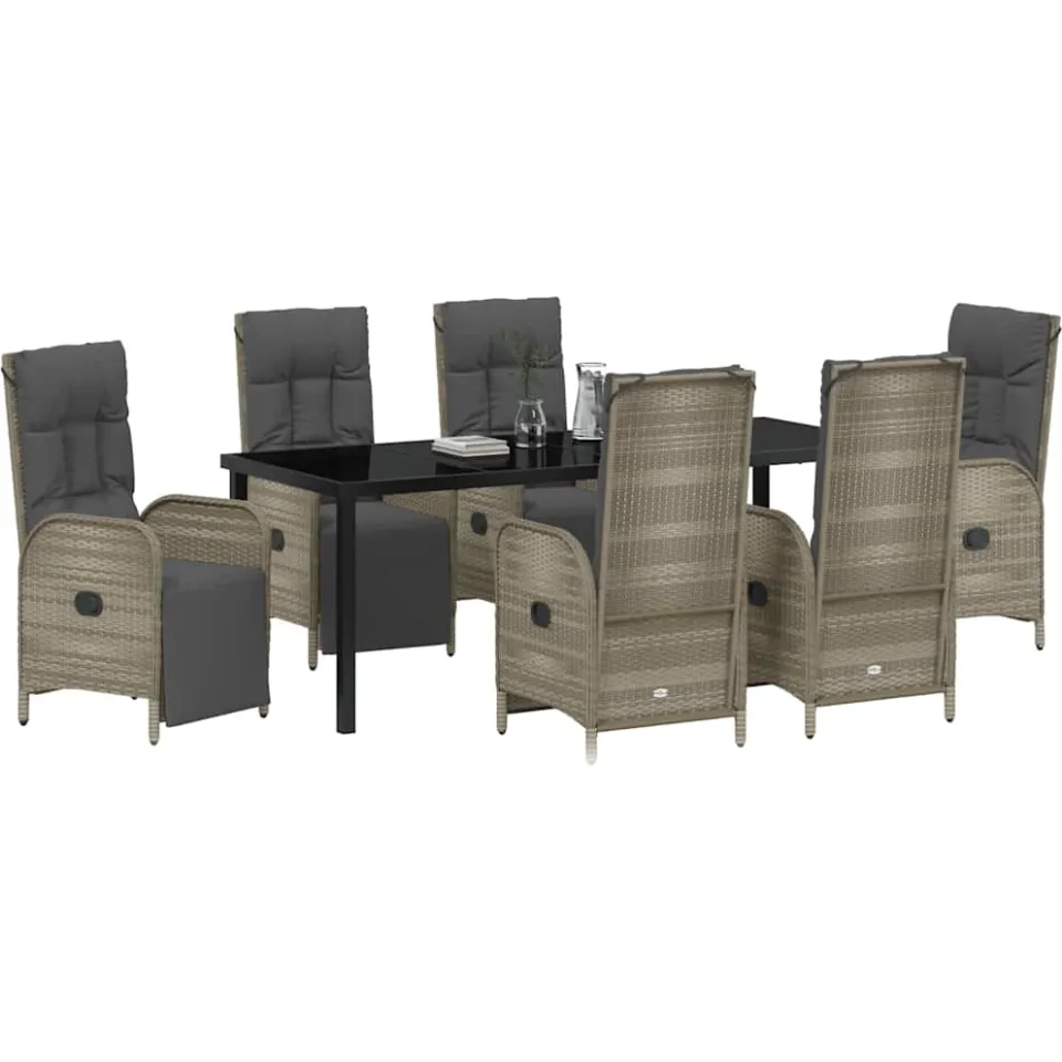 vidaXL Tuin eettafelset 7 st Grijs poly rattan