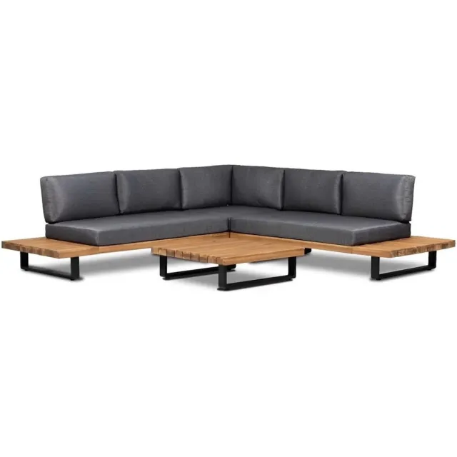 The Outsider Loungeset Hoekbank Basten Acaciahout Antraciet Grey, Naturel