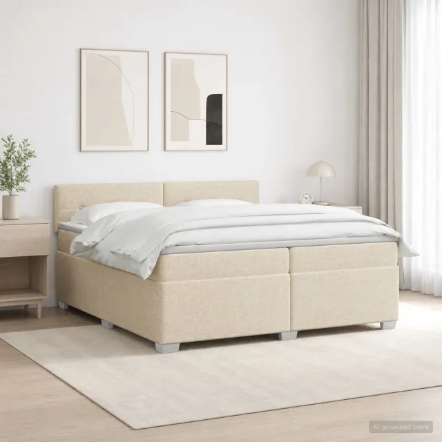 vidaXL Boxspring Bed met Matras en LED Crèmekleurig 200 x 200 cm Stof