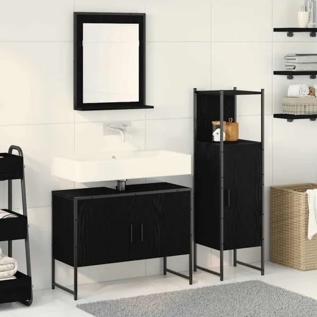vidaXL Badkamermeubelset 3 st Zwart 33 x 33 x 113.5 cm Bewerkt hout, foto 2