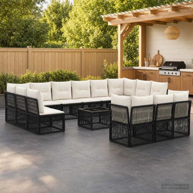 vidaXL Tuinbankenset 14 st Zwart poly rattan