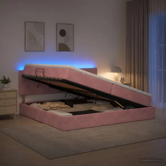 vidaXL LED Opslagbed met Matras Roze 200 x 200 cm Fluweel
