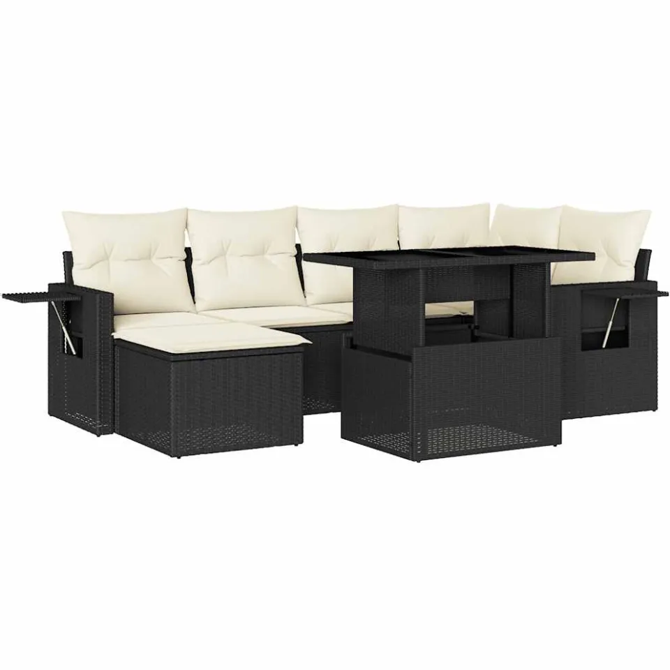 vidaXL 7-delige Loungeset met kussens poly rattan zwart, foto 3