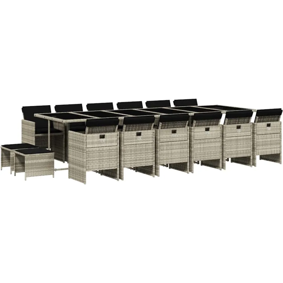 vidaXL 17-delige Tuinset met kussens poly rattan lichtgrijs