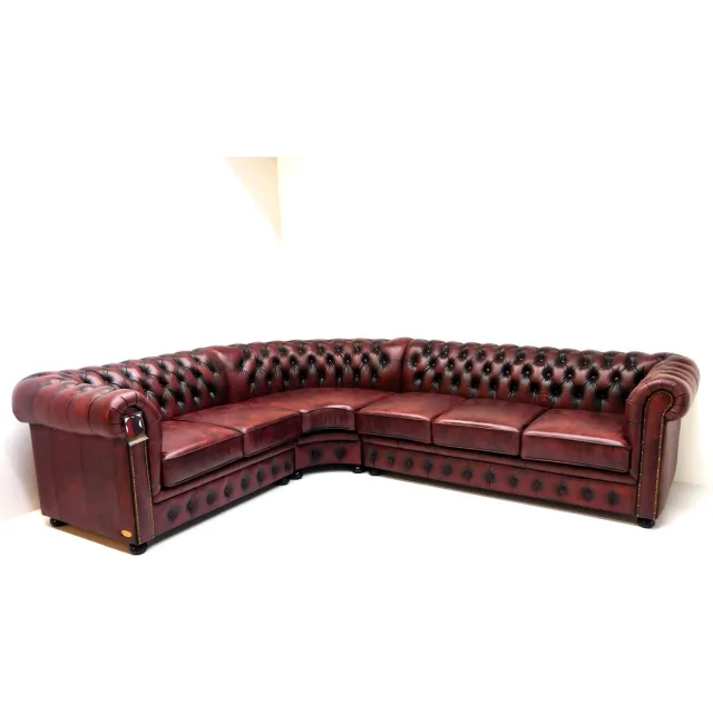 Chesterfieldsite Chesterfield hoekbank "SPRINGFIELD" - 2 hoek 3 zits - Leder Burgundy (Bordo Rood)