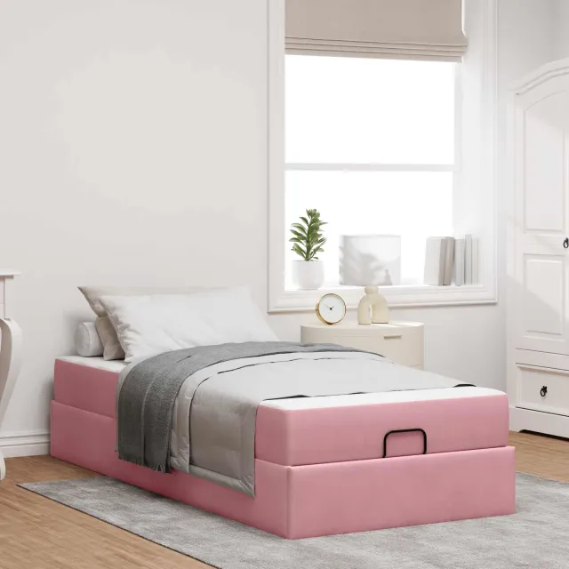 vidaXL Bedframe met matras 2 st Roze Fluweel