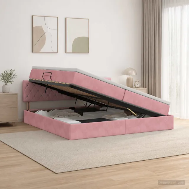 vidaXL Opslag bed met hoofdeinde Roze 200 x 200 cm Fluweel