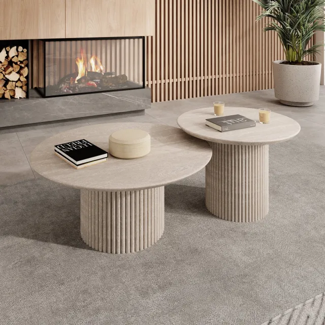 MEUBELLA Salontafel Mixx - Travertin - Set van 2 Grijs