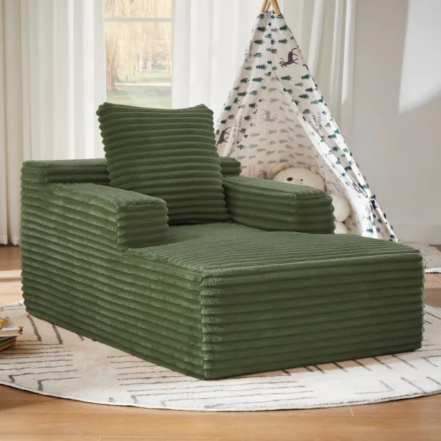 COVREO Chaise longue 117x81x50 cm - groene ribstof, 1-zits, zonder montage