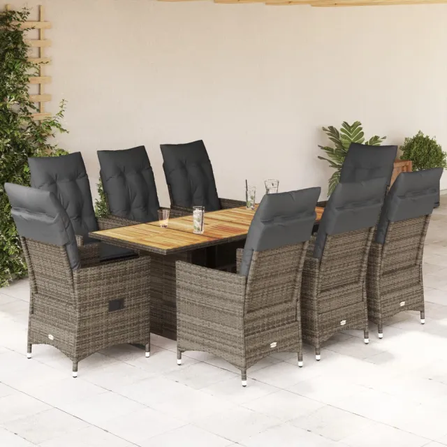 vidaXL 9-delige Tuinset met kussens poly rattan grijs, foto 2