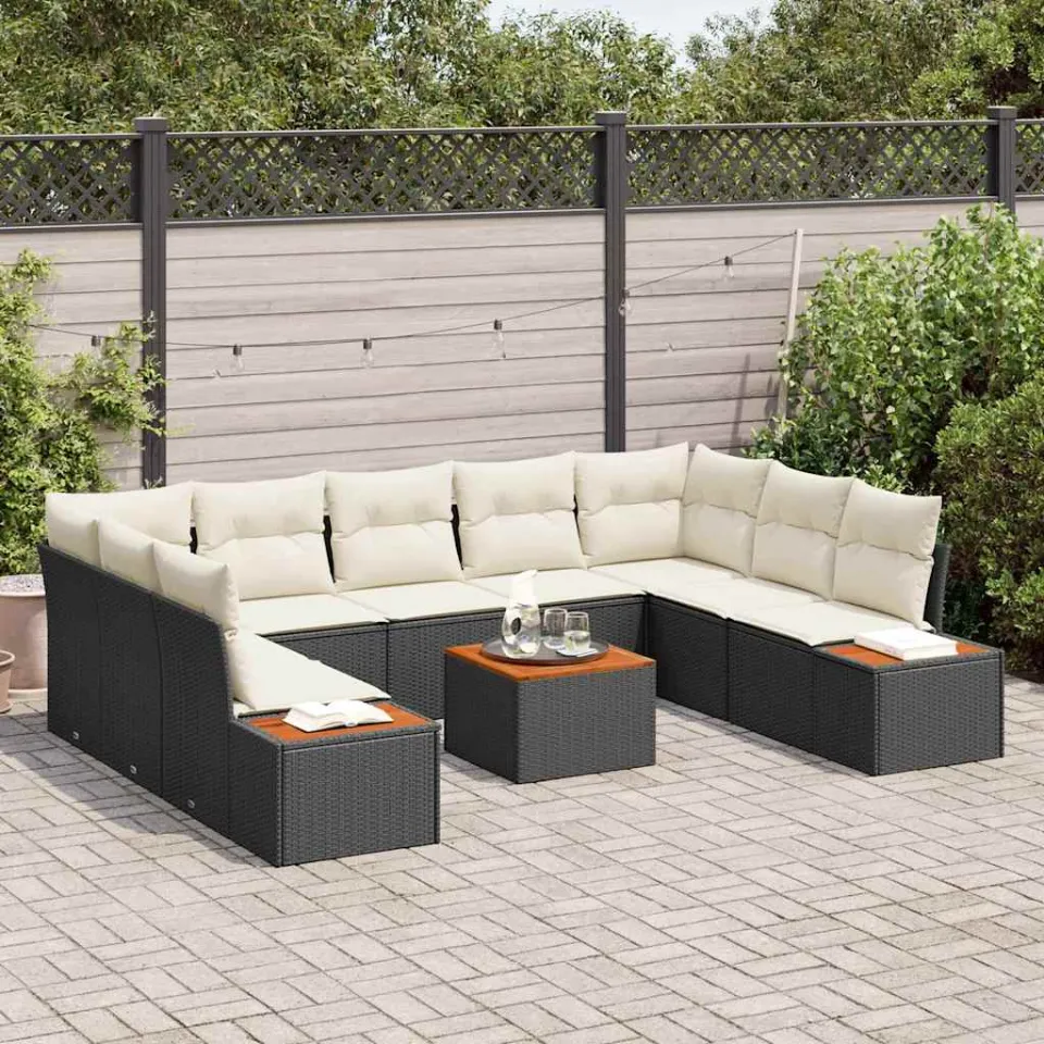 vidaXL Tuinbankenset 10 st Zwart Poly riet, foto 3