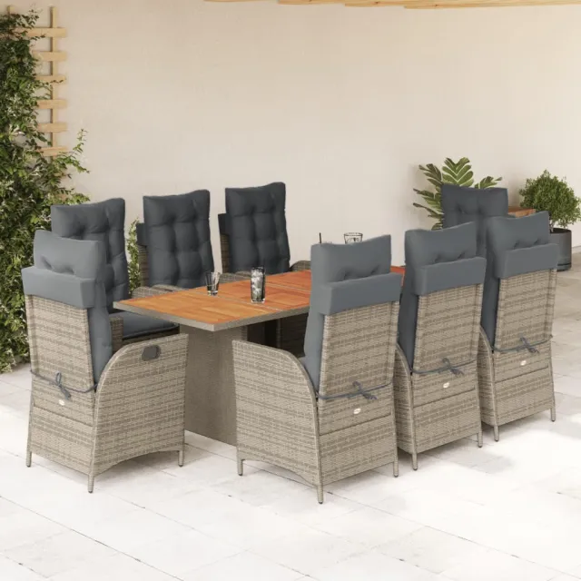 vidaXL 9-delige Tuinset met kussens poly rattan grijs, foto 2