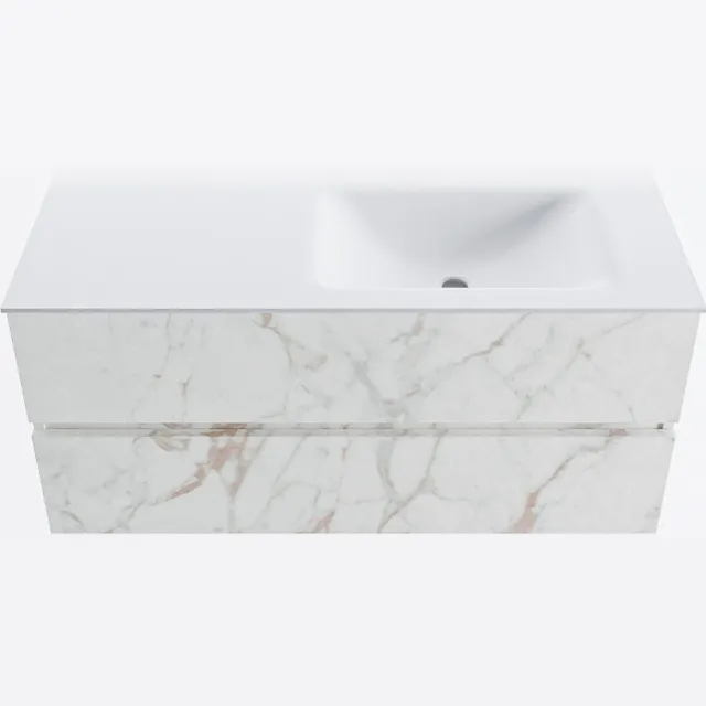 Mondiaz VICA 110cm badmeubel onderkast Carrara 2 lades. Wastafel CLOUD rechts zonder kraangat, kleur Talc. Cararra