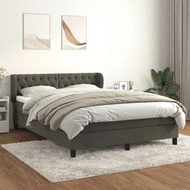 vidaXL Boxspring met matras fluweel donkergrijs 140x200 cm grijs