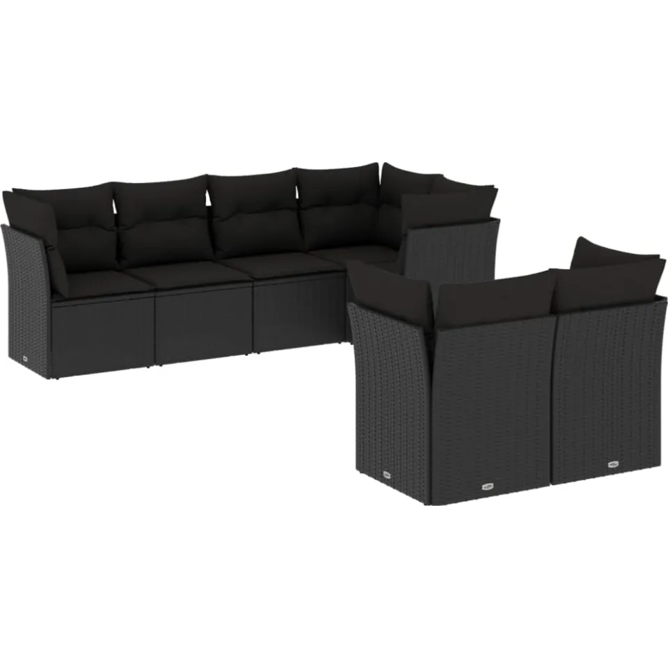 vidaXL 7-delige Loungeset met kussens poly rattan zwart, foto 3
