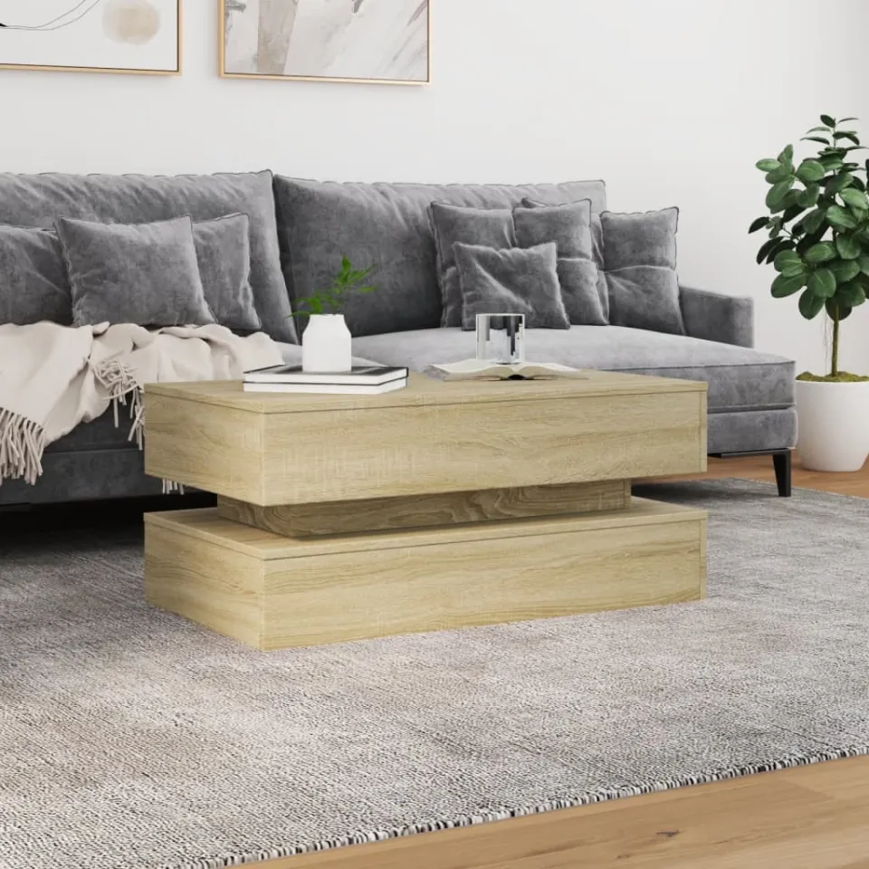 vidaXL Salontafel met LED-verlichting 90x50x40 cm sonoma eikenkleurig, foto 2