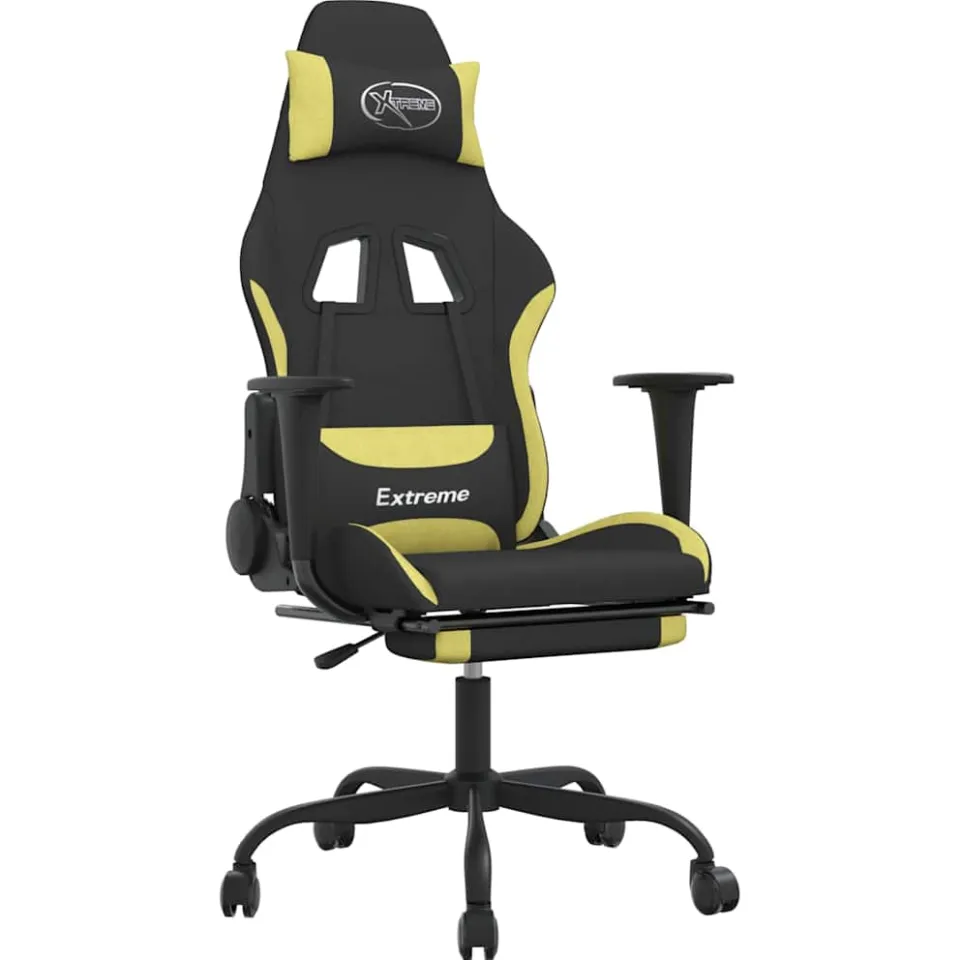vidaXL Gamestoel met voetensteun stof zwart en lichtgroen, foto 3
