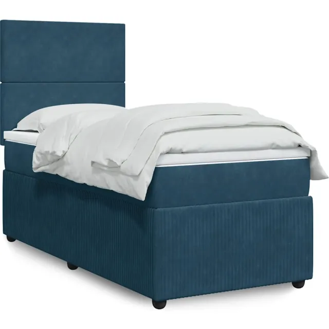 vidaXL Boxspring met matras fluweel blauw 90x200 cm