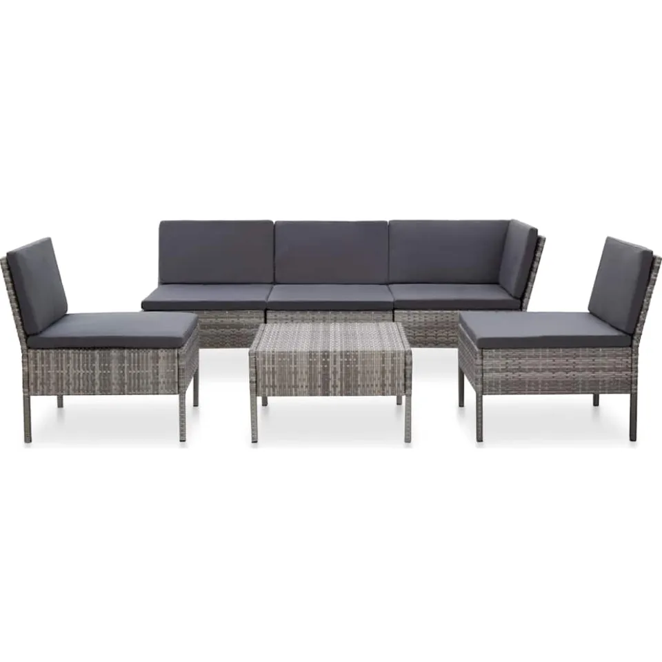 vidaXL 6-delige Loungeset met kussens poly rattan grijs, foto 3