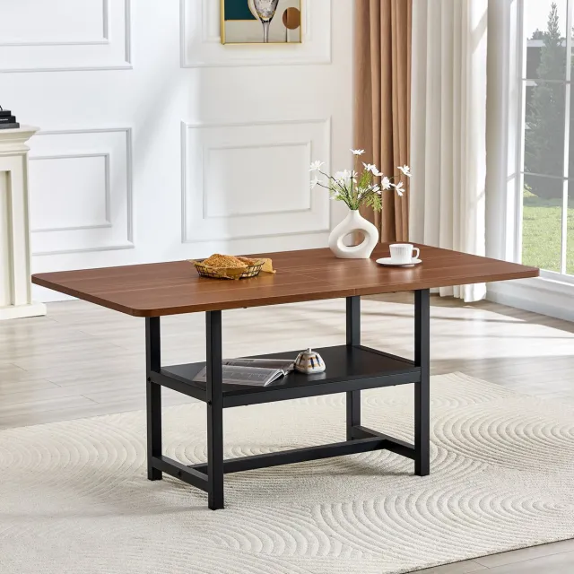 MIVRAY Eettafel - Industrieel Rechthoekig Design Met Opbergplank - Voor 4 Tot 6 Personen - Walnoot En Zwart - 160x90x76 Cm