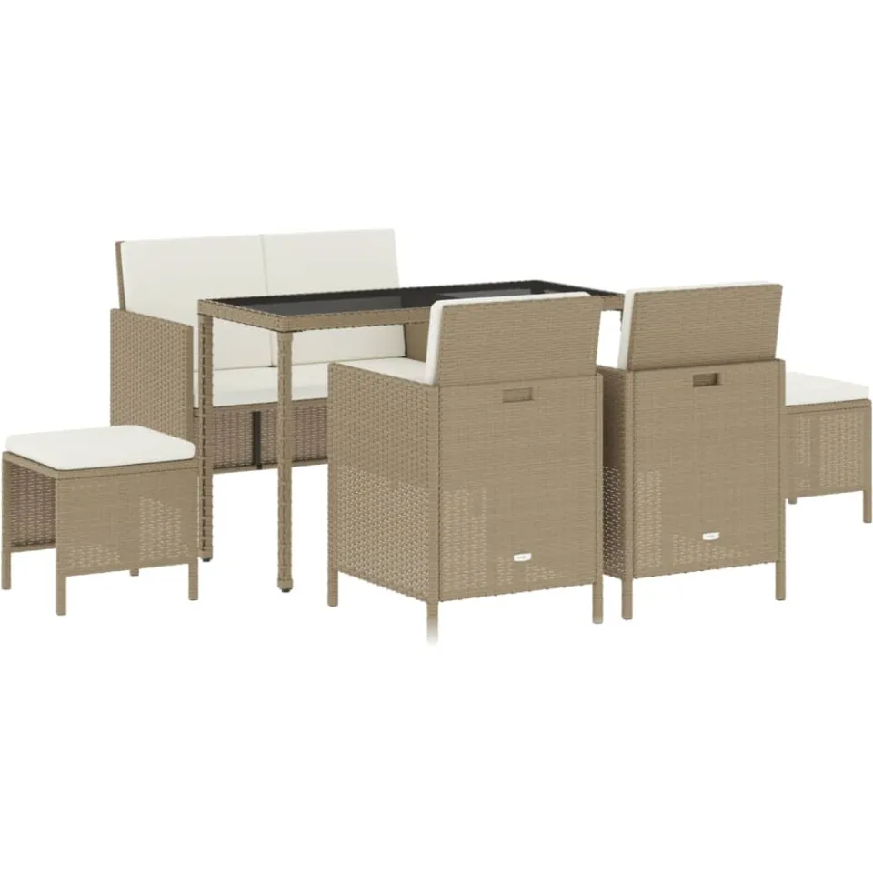 vidaXL 6-delige Tuinset met kussens poly rattan beige, foto 3