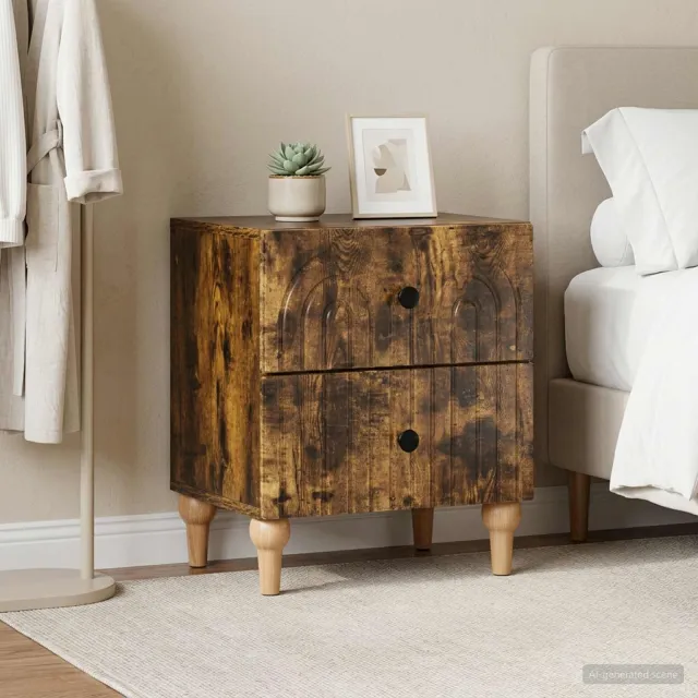 vidaXL Nachtkastje 2 st Gerookt eiken 43 x 34,5 x 48 cm Bewerkt hout, foto 2