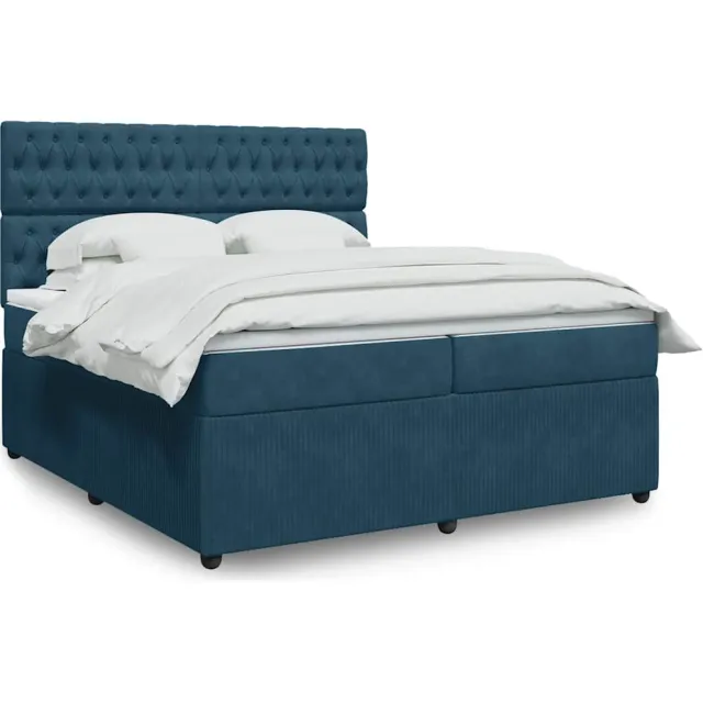 vidaXL Boxspring met matras fluweel donkerblauw 200x200 cm blauw