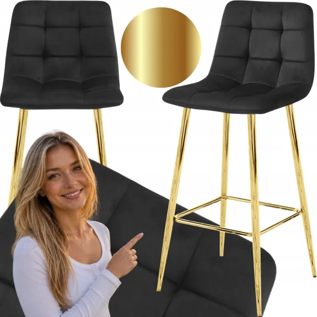 MUFART Montale zwarte fluwelen barkruk met gouden poten Black