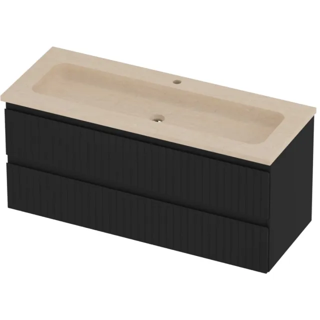 Proline Rollo Badmeubelset Hardsteen Elegant 1 Kraangat 120x46x54 cm Sand Stone Mat Zwart