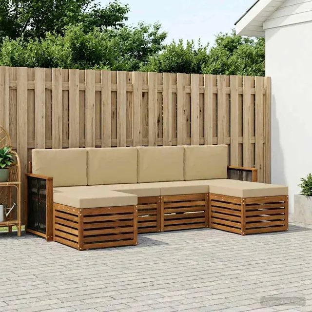 vidaXL Buiten bankenset 5 st 6-zits Natuurlijk en Beige Bruin