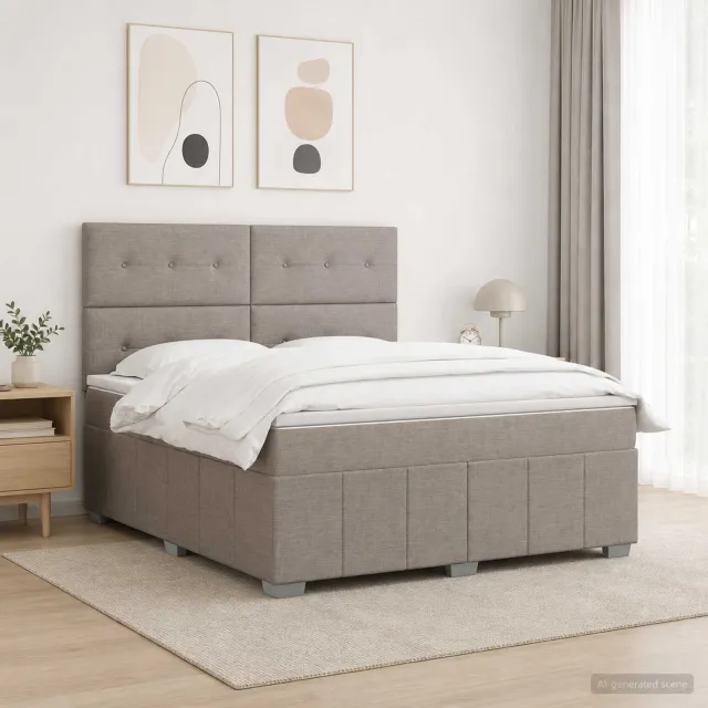 vidaXL Boxspringbed met matras met hoofdeinde Taupe 140 x 200 cm Stof