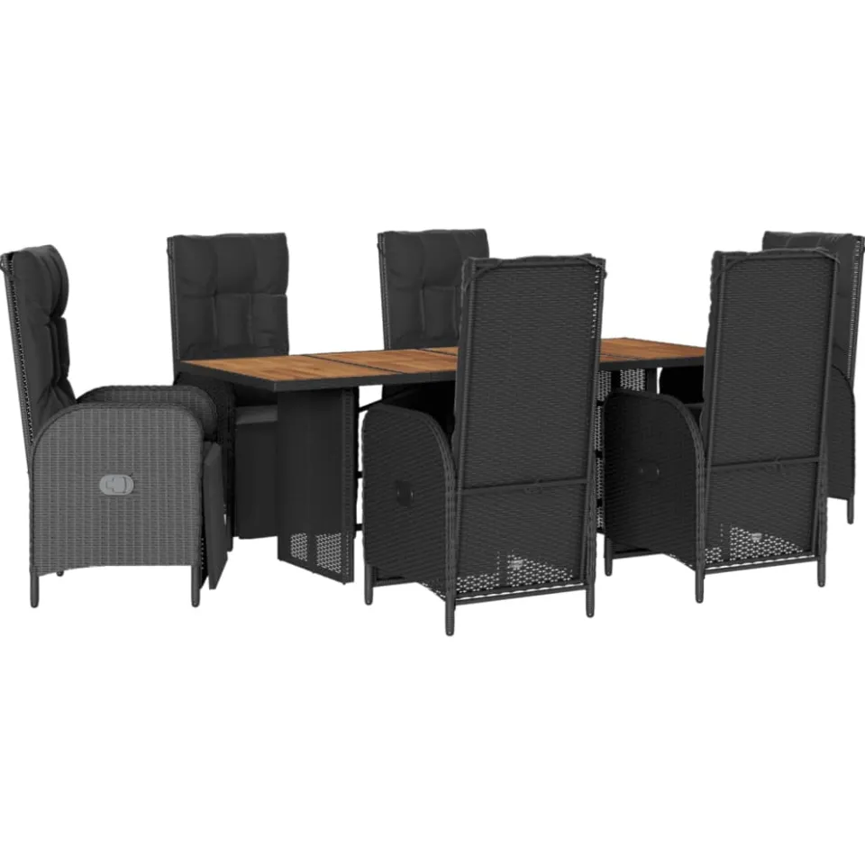 vidaXL 7-delige Tuinset met kussens poly rattan zwart, foto 3