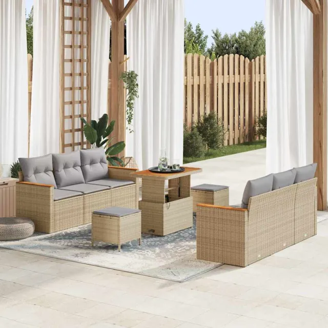 vidaXL Tuinbankenset 11 st 10-zits Beige en Licht Grijs poly rattan
