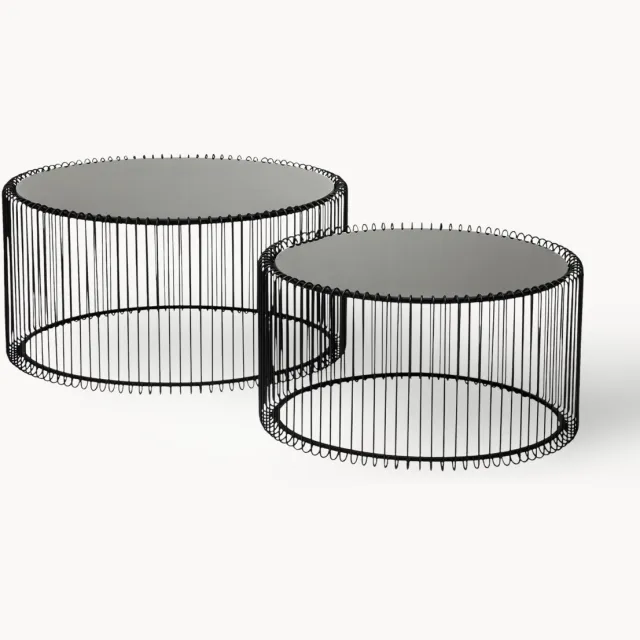 Kare Design Salontafels Wire met glazen tafelblad, 2-delig Zwart